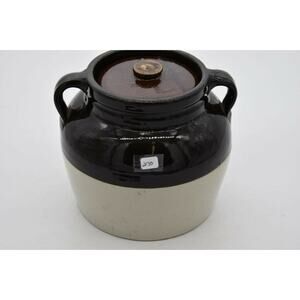Vintage Ceramic Bean Pot Brown Cream Colored - No Cracks